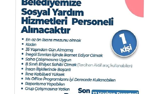 İnegöl Belediyesi Sosyal Yardım Hizmetleri Personeli Alacak