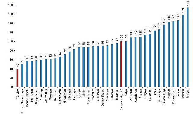 Türkiye'nin tüketim mal ve hizmetleri fiyat düzeyi endeksi 40 oldu