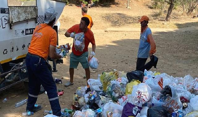 Belediye ekipleri yüzlerce torba çöp topladı