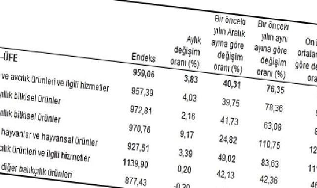 Tarım ürünleri üretici fiyat endeksi (Tarım-ÜFE) yıllık yüzde 76,35, aylık yüzde 3,83 arttı