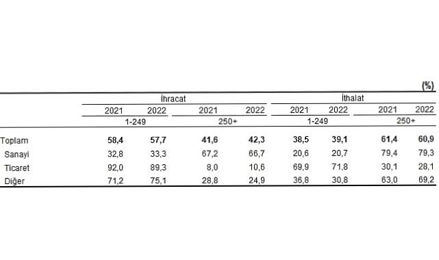 İhracatın yüzde 42,3'ünü, ithalatın ise yüzde 60,9'unu büyük ölçekli girişimler gerçekleştirdi